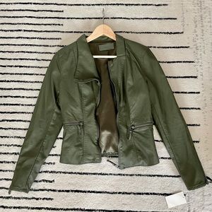NWT olive green leather jacket
